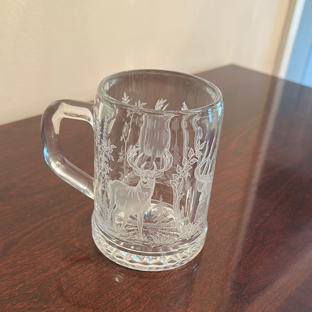 Crystal Deer Etched Glass Mug